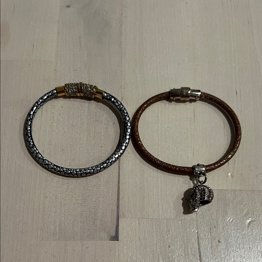 Henry Bendel Silver and Brown leather  Bracelet Duo